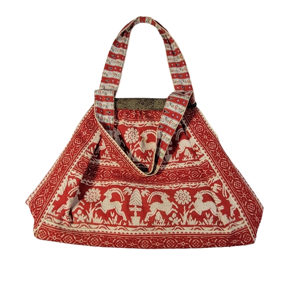 Embroidered Decritive Old Wold Nature Animal Relief Emossed Metal Trim Hand Bag - Picture 3 of 10